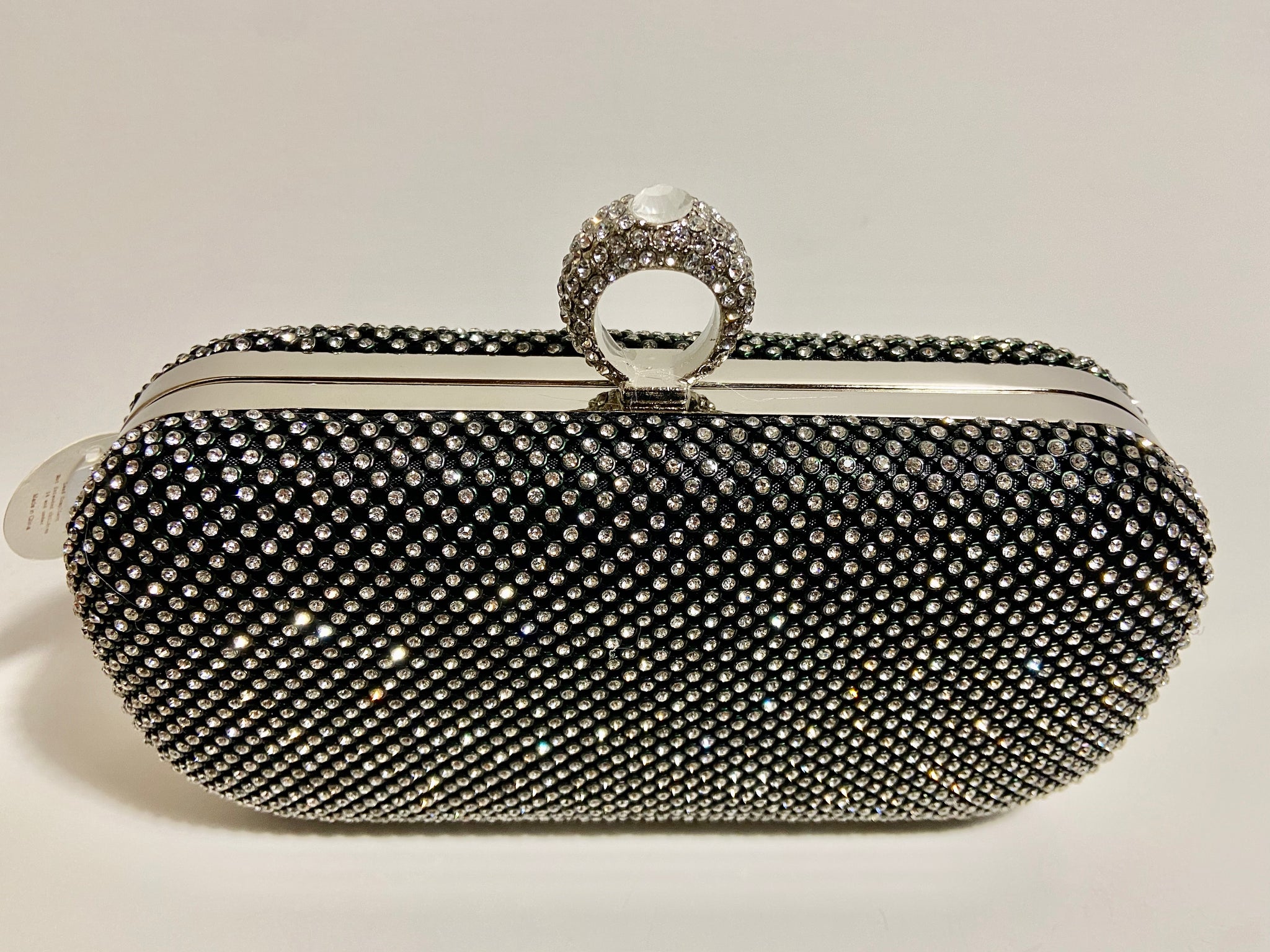 HANDBAG - DIAMOND STUDDED BLACK EVENING BAG