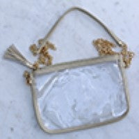 GAME DAY - CLEAR DESIGNER CROSSBODY HANDBAG WITH GOLD TRIM