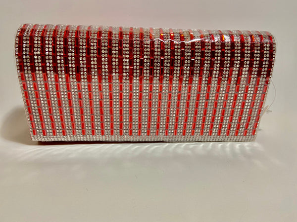 HANDBAG - RED AND CLEAR CRYSTAL RHINESTONE EVENING BAG