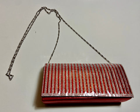 HANDBAG - RED AND CLEAR CRYSTAL RHINESTONE EVENING BAG