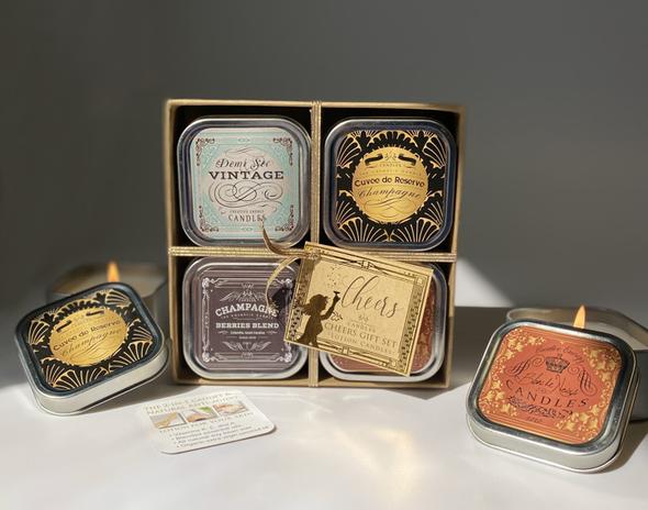 CREATIVE ENERGY GIFT SET CHAMPAGNE CHEERS (FOUR) 2-IN-1 SOY LOTION CANDLES