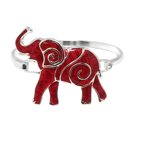 JEWELRY - WOMEN'S RED EPOXY ELEPHANT SILVER BANGLE BRACELET
