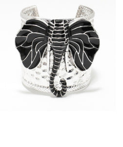 JEWELRY - WOMEN'S ANTIQUE SILVER BLACK ELEPHANT HEAD HAMMERED BRACELET