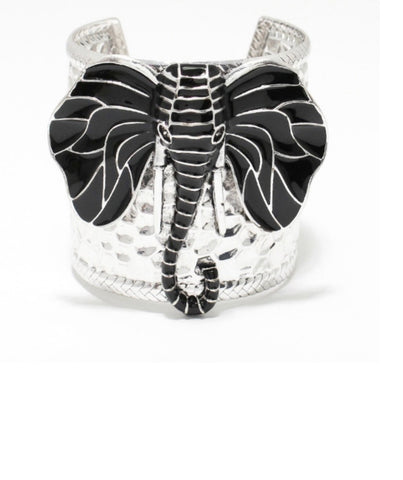 JEWELRY - WOMEN'S ANTIQUE SILVER BLACK ELEPHANT HEAD HAMMERED BRACELET