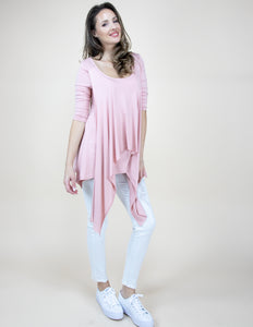 CLOTHING - WOMEN'S LAYERED FLAPS DUSTY ROSE HIGH LOW TUNIC SHIRT BLOUSE