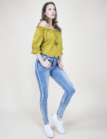 CLOTHING - WOMEN'S FRONT TASSEL GOLD LINEN BLOUSE