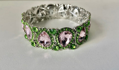JEWELRY - WOMEN'S PINK AND GREEN TEARDROP CRYSTAL RHINESTONE BRACELET