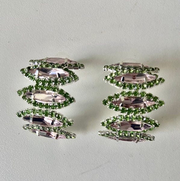 EARRINGS (WOMEN'S) - PINK AND GREEN CRYSTAL RHINESTONE HOOP EARRINGS
