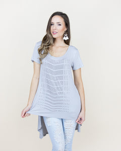 CLOTHING - WOMEN'S HIGH LOW GRAY RHINESTONE T-SHIRT DRESS