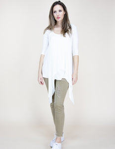 CLOTHING - WOMEN'S LAYERED FLAPS WHITE HIGH LOW TUNIC SHIRT BLOUSE