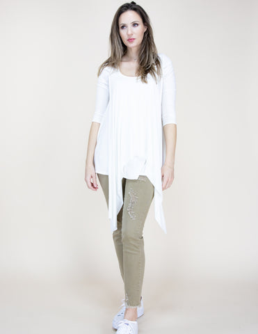 CLOTHING - WOMEN'S LAYERED FLAPS WHITE HIGH LOW TUNIC SHIRT BLOUSE