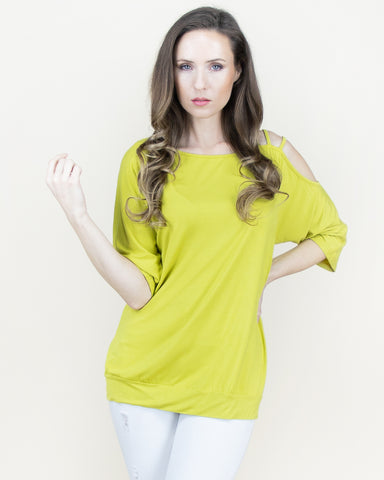 CLOTHING - WOMEN'S ONE SIDED LIME THREE STRAP OFF SHOULDER SHIRT BLOUSE