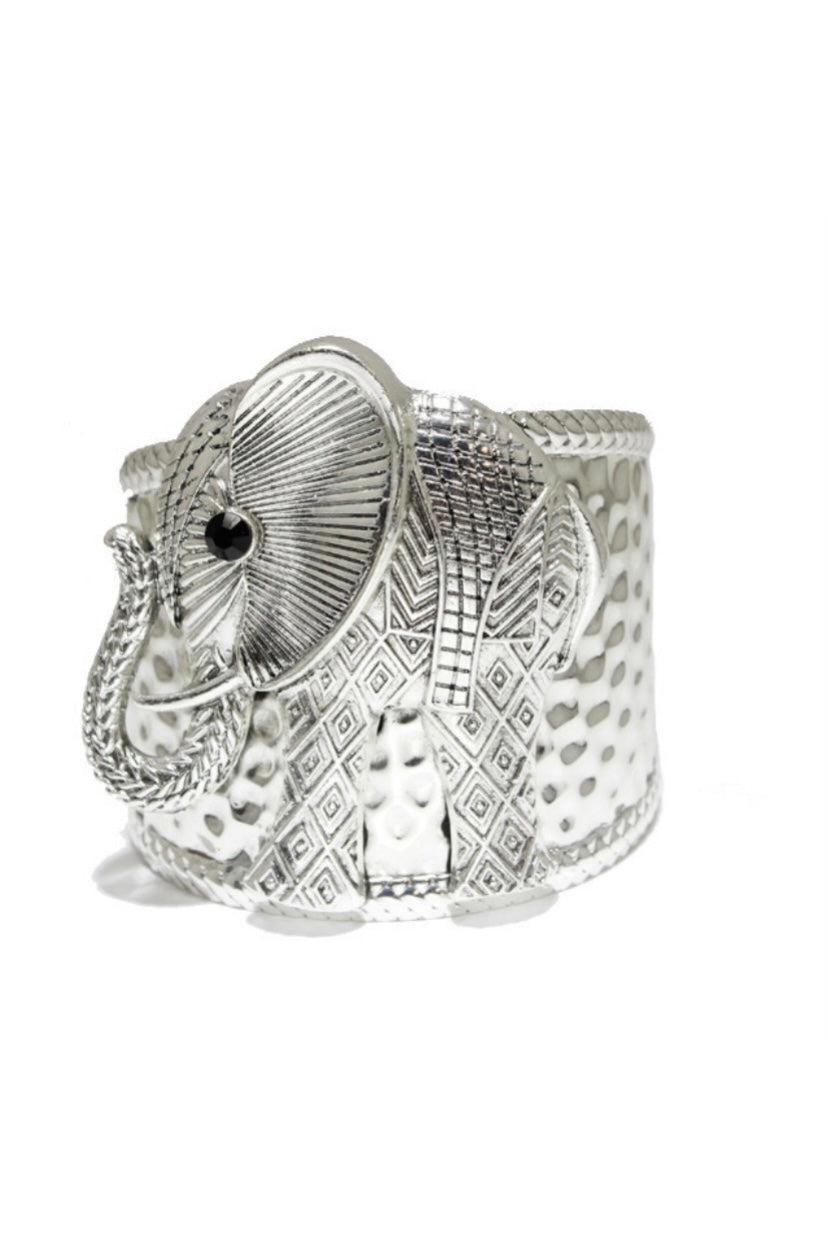 JEWELRY - WOMEN'S ELEPHANT ANTIQUE SILVER HAMMERED BRACELET DESIGN #2