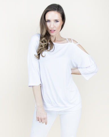 CLOTHING - WOMEN'S ONE SIDED WHITE THREE STRAP OFF SHOULDER SHIRT BLOUSE