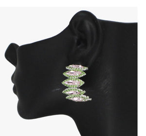 EARRINGS (WOMEN'S) - PINK AND GREEN CRYSTAL RHINESTONE HOOP EARRINGS