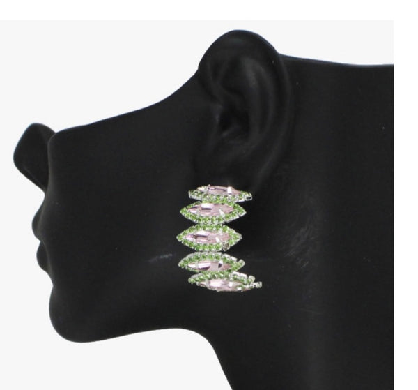 EARRINGS (WOMEN'S) - PINK AND GREEN CRYSTAL RHINESTONE HOOP EARRINGS