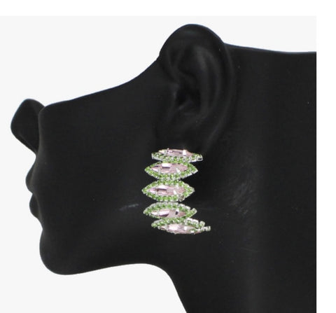 EARRINGS (WOMEN'S) - PINK AND GREEN CRYSTAL RHINESTONE HOOP EARRINGS
