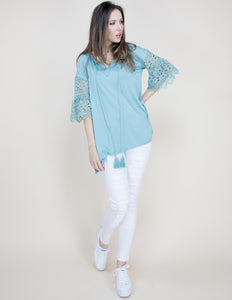 CLOTHING - WOMEN'S LACE MINT 3/4 BELL SLEEVE TUNIC SHIRT BLOUSE