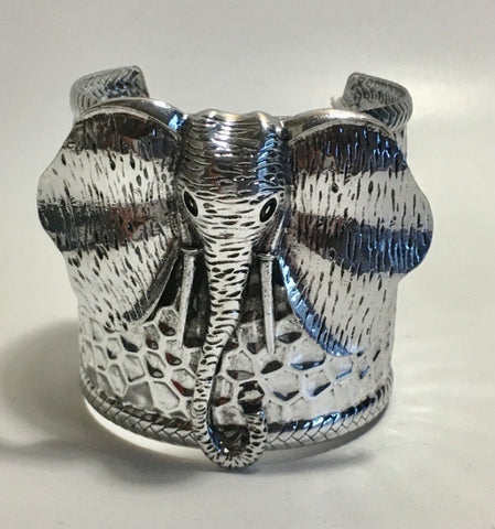 JEWELRY - WOMEN'S ELEPHANT ANTIQUE SILVER HAMMERED BRACELET