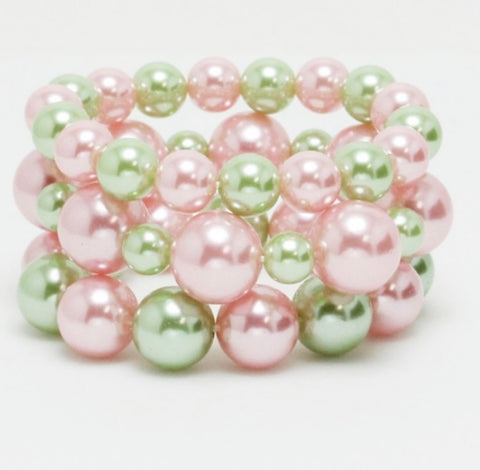 JEWELRY - WOMEN'S PINK AND GREEN PEARL BRACELET - SET OF 3