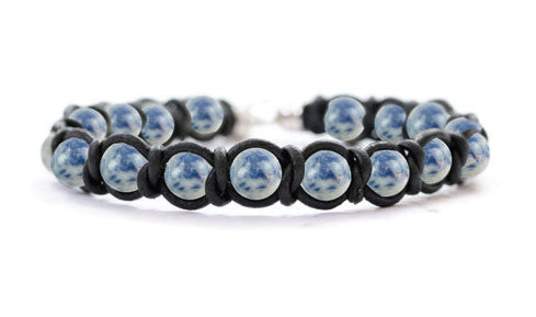 JEWELRY - MEN'S DENIM SODALITE WITH BLACK LEATHER BRACELET