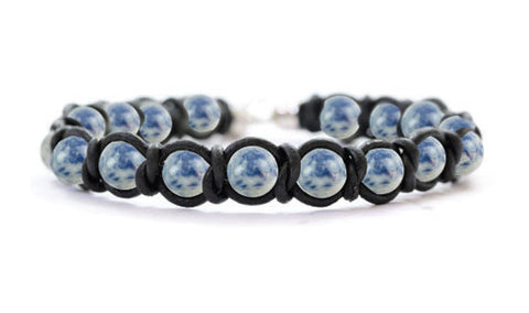 JEWELRY - MEN'S DENIM SODALITE WITH BLACK LEATHER BRACELET