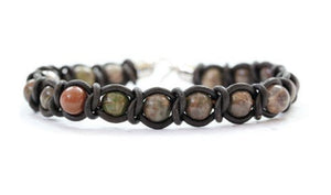 JEWELRY - MEN'S RAINBOW AGATE WITH BROWN LEATHER BRACELET