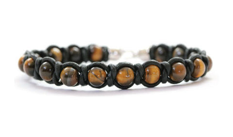 JEWELRY - MEN'S TIGER EYE WITH BROWN LEATHER BRACELET